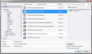 Create New Web Forms Application
