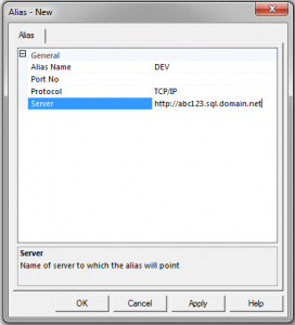 SQL Server 2008 New Alias Dialog