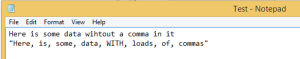 Notepad file showing CSV data