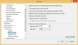 SQL Server Options Window